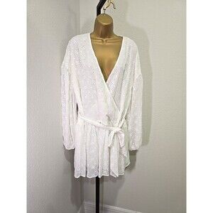 MINKPINK Cottage Fairy White Eyelet Wrap Short Dress Med Swiss Dot Rehearsal